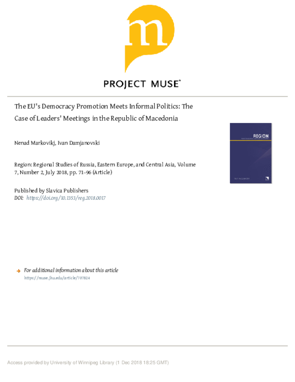 (PDF) The EU's Democracy Promotion Meets Informal Politics: The Case of ...