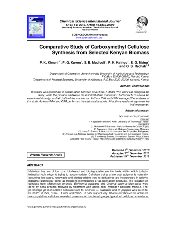 (PDF) Comparative Study of Carboxymethyl Cellulose Synthesis from ...
