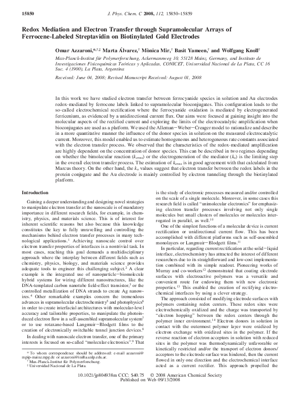(PDF) Redox Mediation and Electron Transfer through Supramolecular ...