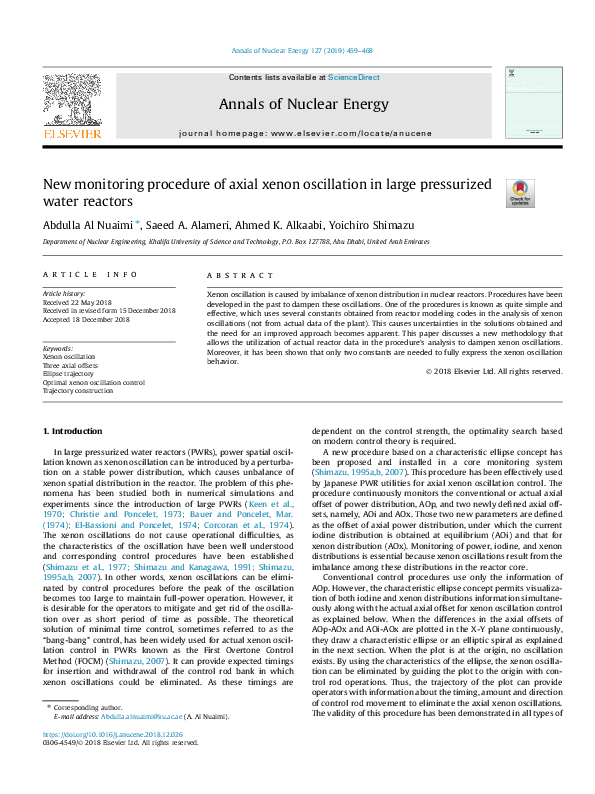 (PDF) New monitoring procedure of axial xenon oscillation in large