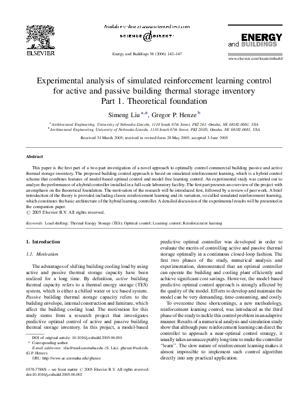 (PDF) Experimental analysis of simulated reinforcement learning control ...
