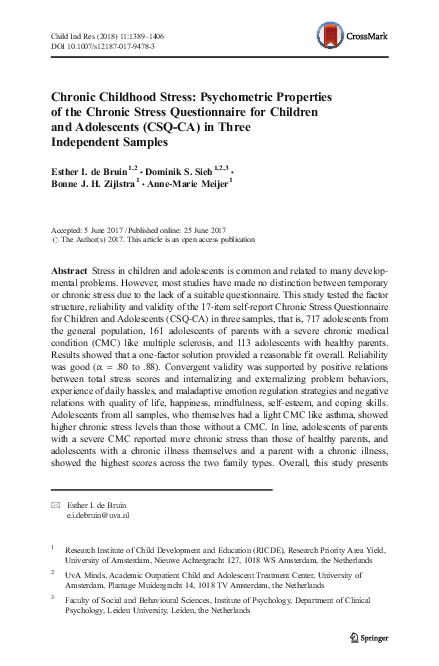 (PDF) Chronic Childhood Stress: Psychometric Properties of the Chronic ...