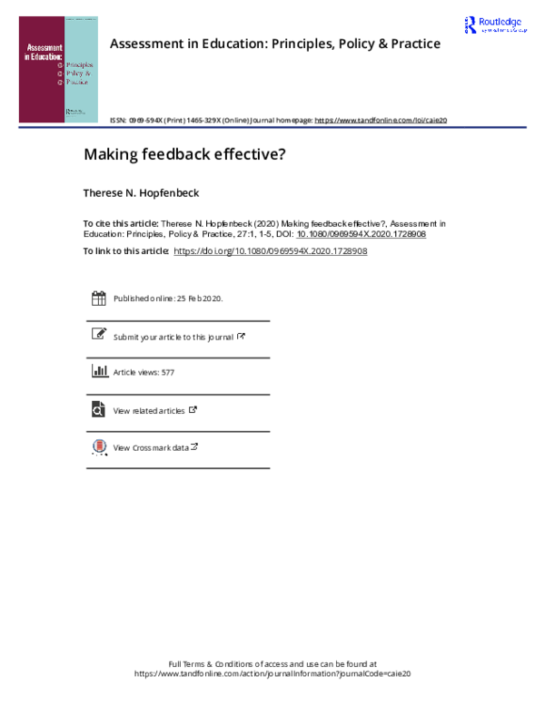 (PDF) Making feedback effective?