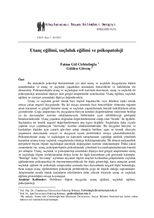 (PDF) Shame proneness, guilt proneness and psychopathology