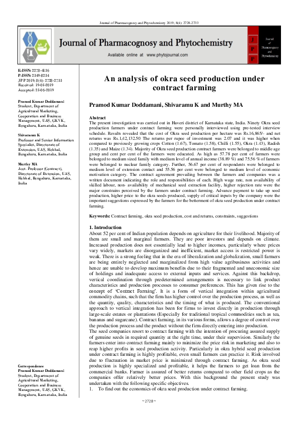 (PDF) An analysis of okra seed production under contract farming