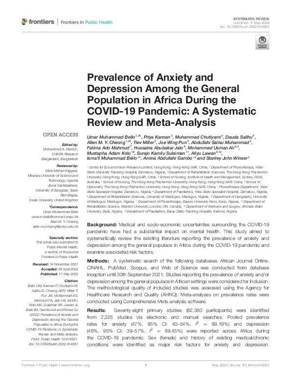 (PDF) Prevalence of Anxiety and Depression Among the General Population ...