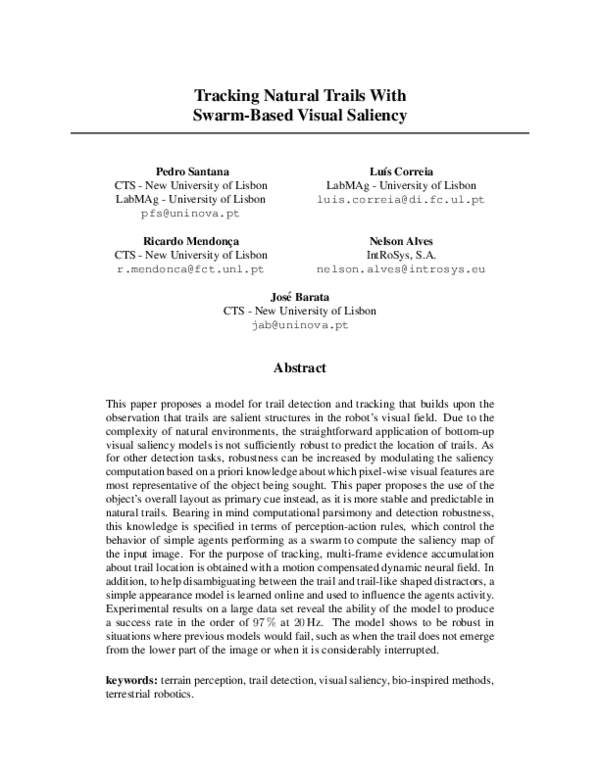 (PDF) Tracking natural trails with swarm-based visual saliency