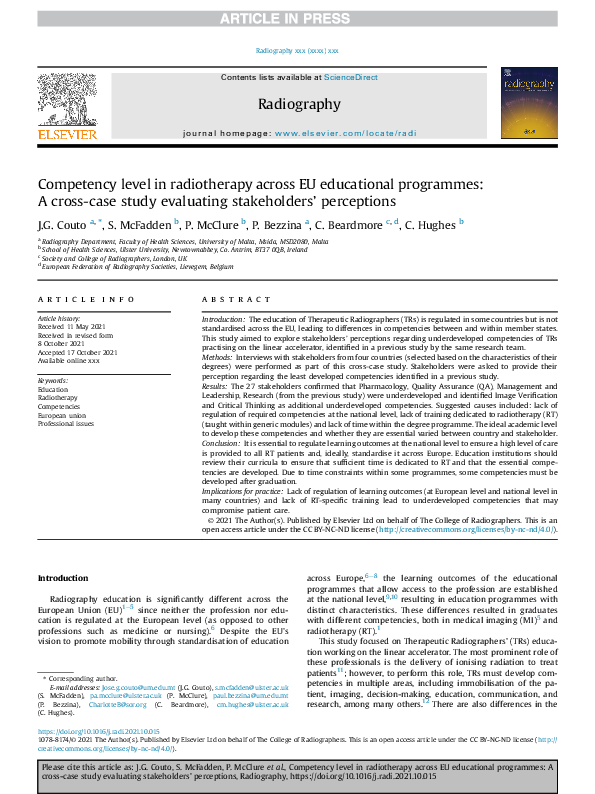 (PDF) Competency level in radiotherapy across EU educational programmes ...