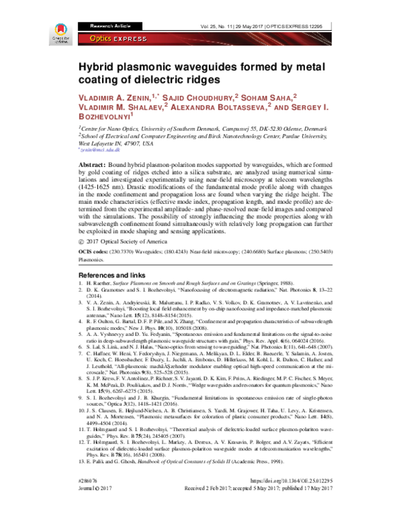 (PDF) Hybrid plasmonic waveguides formed by metal coating of dielectric ...
