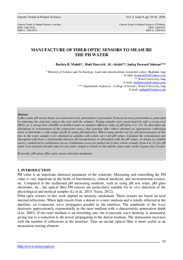 (PDF) Manufacture of Fiber Optic Sensors to Measure the PH Water