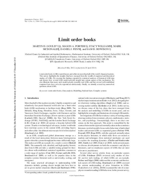 (PDF) Limit order books