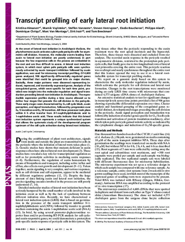 (PDF) Transcript profiling of early lateral root initiation