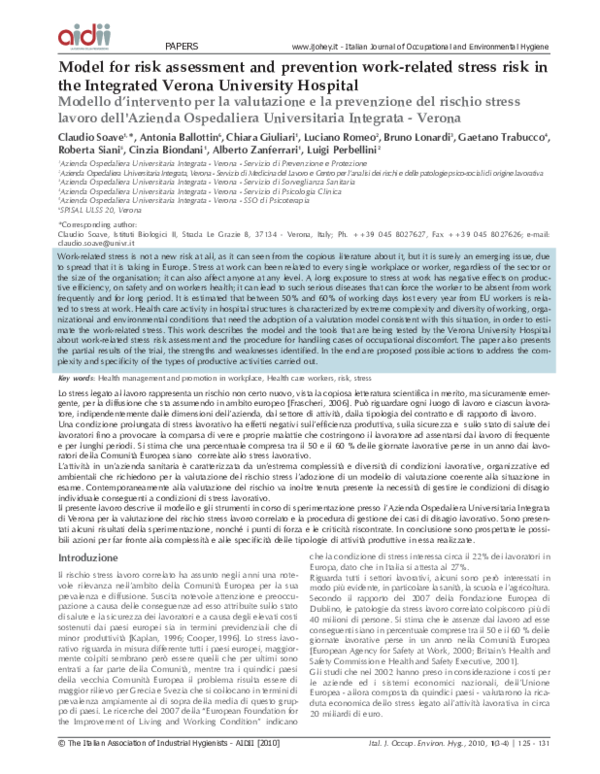 (PDF) Model for risk assessment and prevention work-related stress risk ...