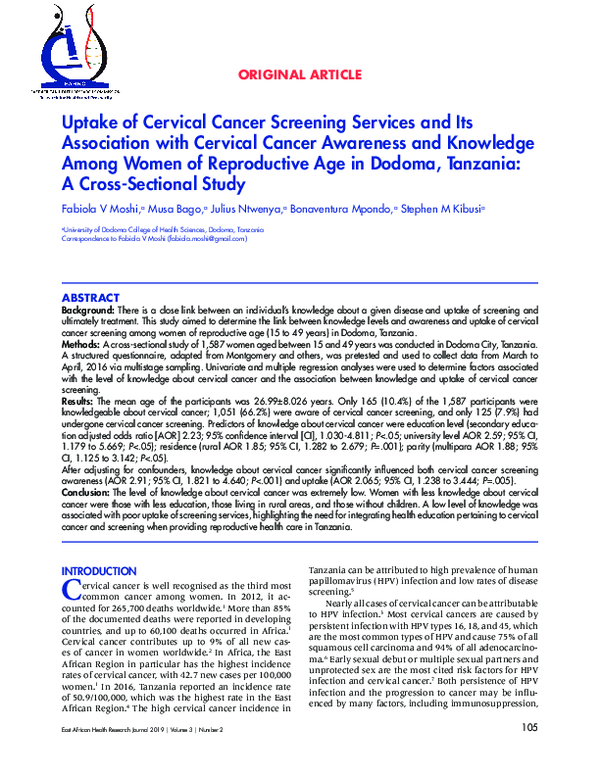 (PDF) Uptake of Cervical Cancer Screening Services and Its Association ...