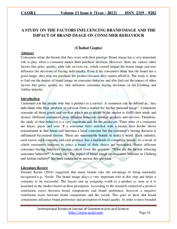 (PDF) A STUDY ON THE FACTORS INFLUENCING BRAND IMAGE AND THE IMPACT OF ...