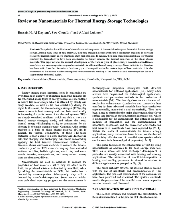 (PDF) Review on Nanomaterials for Thermal Energy Storage Technologies
