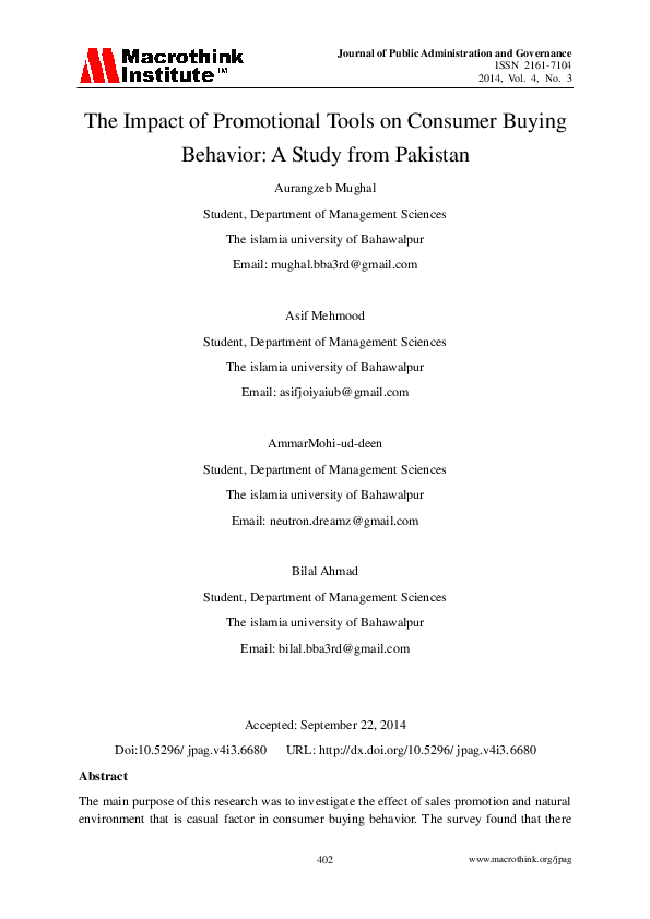 (PDF) The Impact of Promotional Tools on Consumer Buying Behavior: A ...