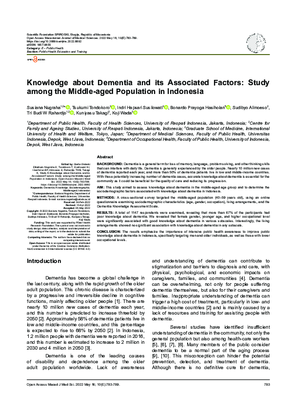 (PDF) Knowledge about Dementia and its Associated Factors: Study among ...