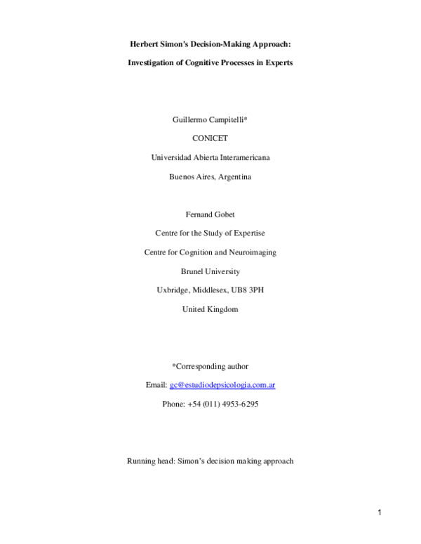 (PDF) Herbert Simon's Decision-Making Approach: Investigation of ...