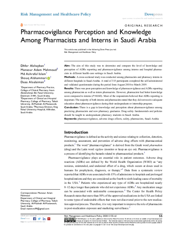 (PDF) Pharmacovigilance Perception and Knowledge Among Pharmacists and ...