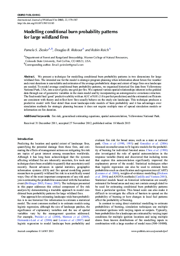 (PDF) Modelling conditional burn probability patterns for large ...