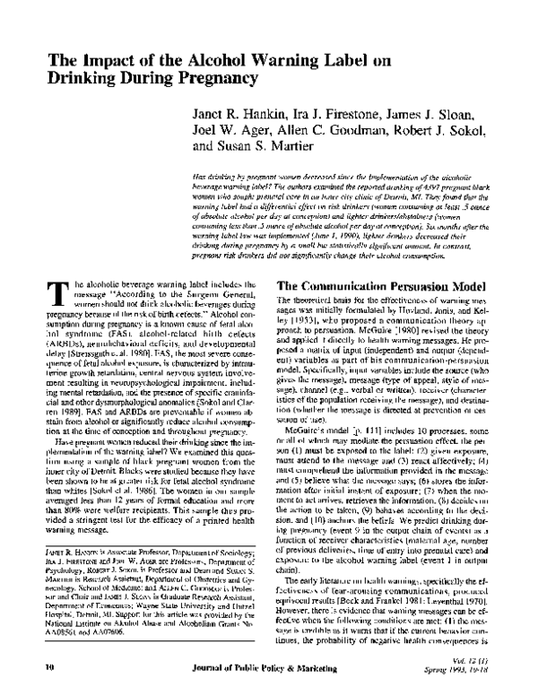 (PDF) The Impact of the Alcohol Warning Label on Drinking during Pregnancy