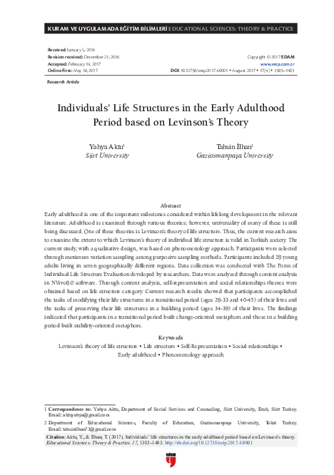 (PDF) Individuals’ Life Structures in the Early Adulthood Period based ...