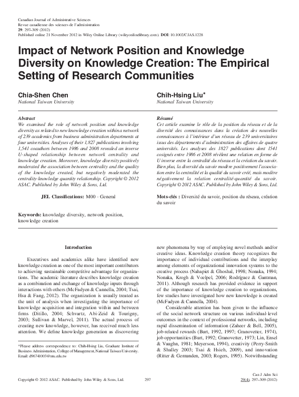 (PDF) Impact of Network Position and Knowledge Diversity on Knowledge ...