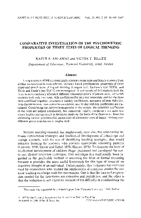 (PDF) Comparative investigation of the psychometric properties of three ...
