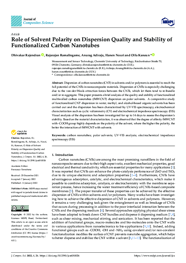 (PDF) Role of Solvent Polarity on Dispersion Quality and Stability of ...
