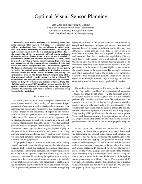 (PDF) Optimal visual sensor planning | Sen-ching S Cheung - Academia.edu