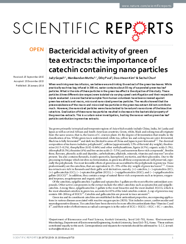 (PDF) Bactericidal activity of green tea extracts: the importance of ...