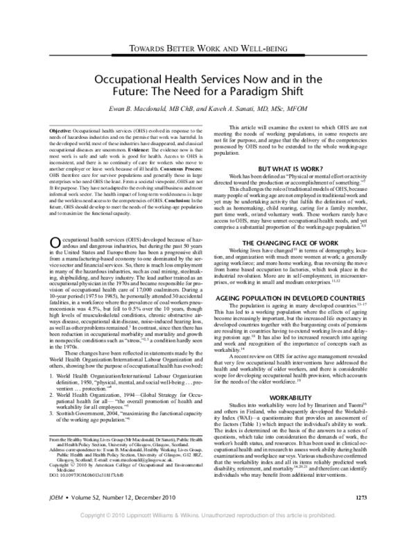 (PDF) Occupational health services now and in the future: the need for ...