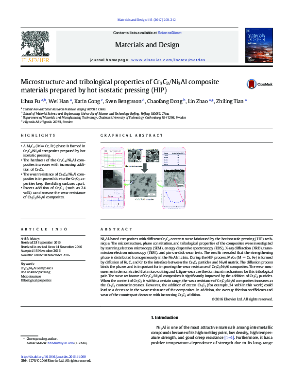 (PDF) Microstructure and tribological properties of Cr3C2/Ni3Al ...