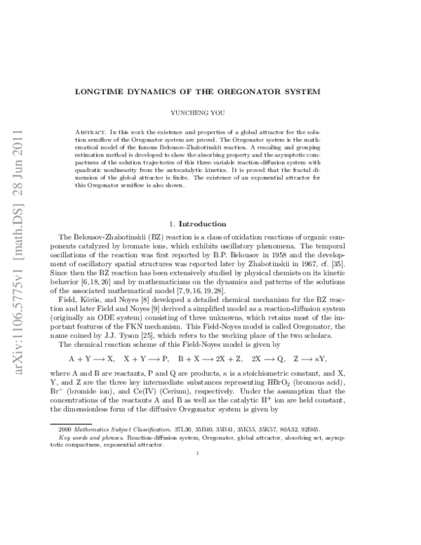 (PDF) Global Dynamics of the Oregonator System