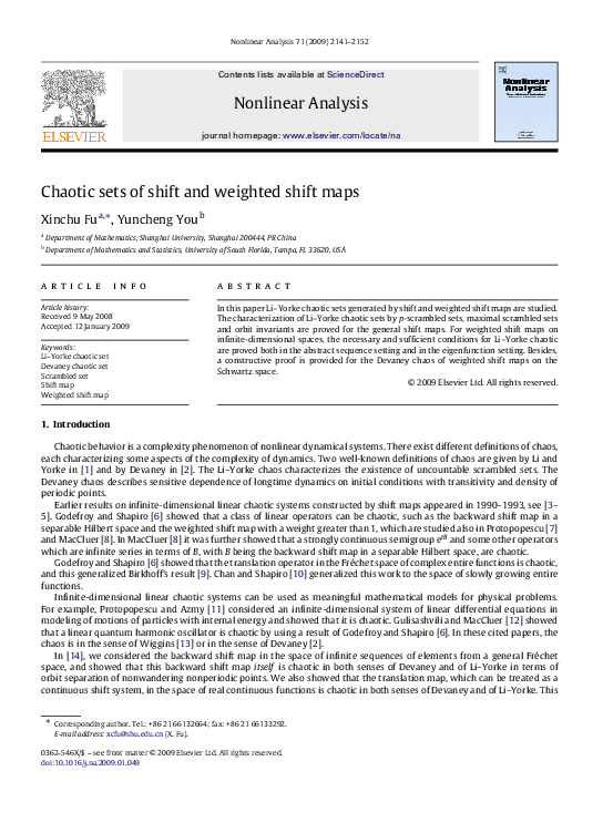 (PDF) Chaotic sets of shift and weighted shift maps