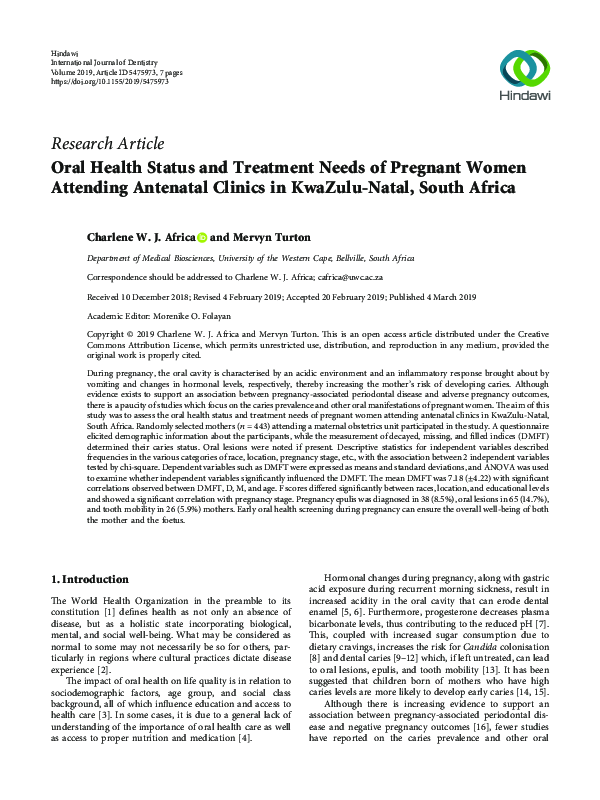 (PDF) Oral Health Status and Treatment Needs of Pregnant Women ...