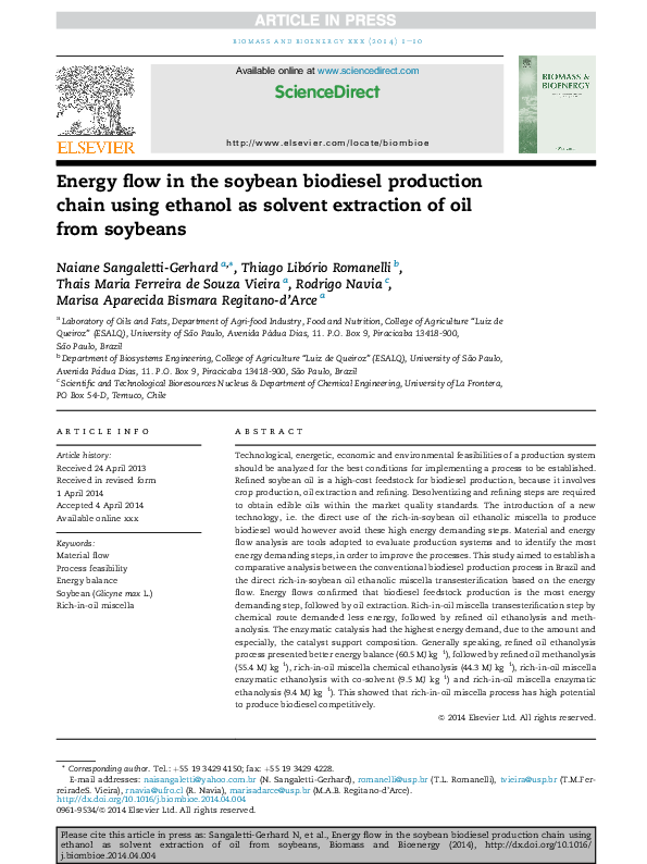 (PDF) Energy flow in the soybean biodiesel production chain using