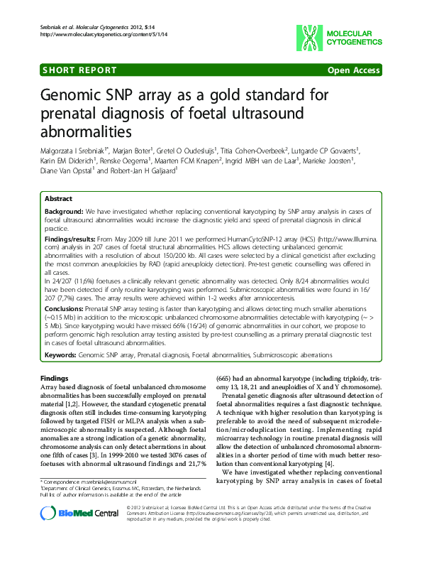 (PDF) Genomic SNP array as a gold standard for prenatal diagnosis of ...