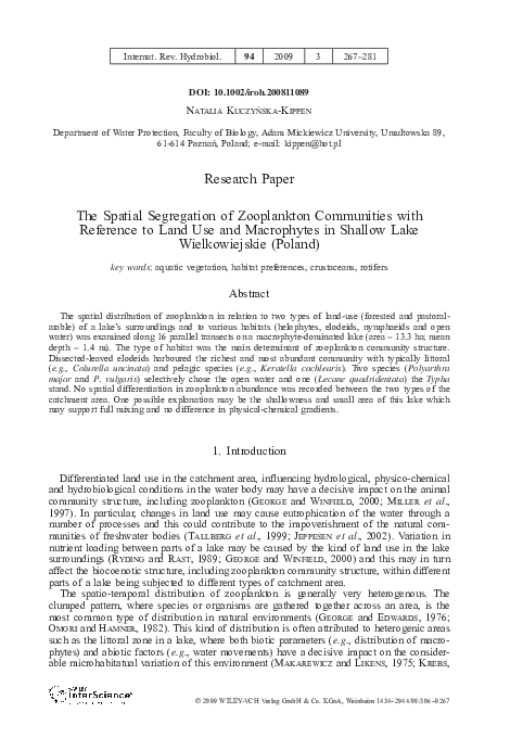 (PDF) The Spatial Segregation of Zooplankton Communities with Reference ...