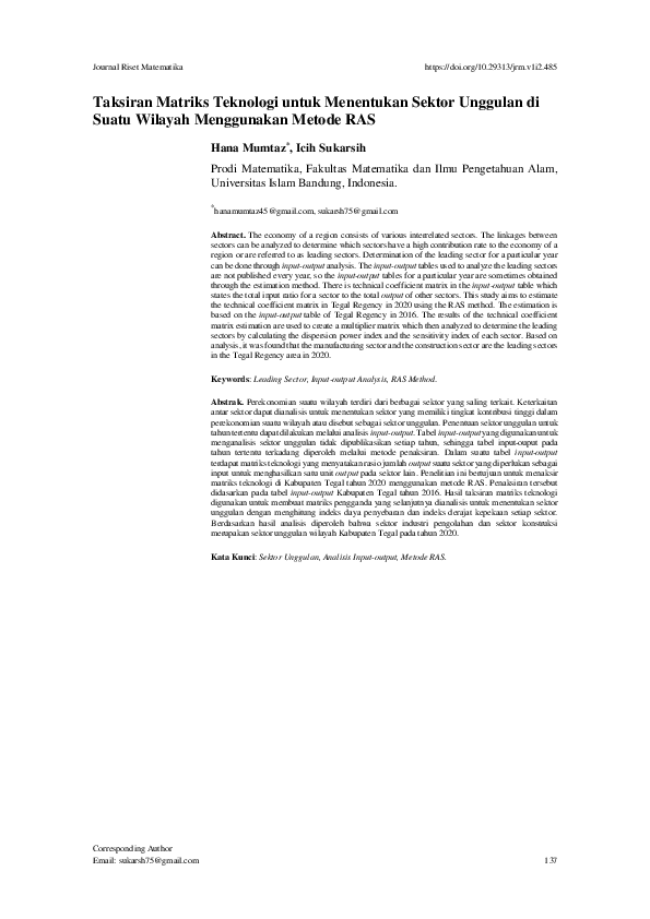 (PDF) Taksiran Matriks Teknologi untuk Menentukan Sektor Unggulan di ...