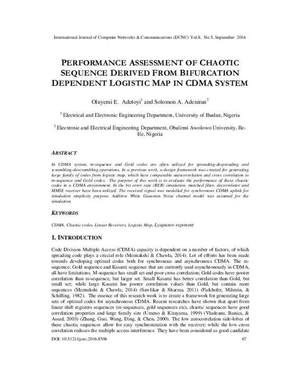 (PDF) Performance Assessment of Chaotic Sequence Derived from ...