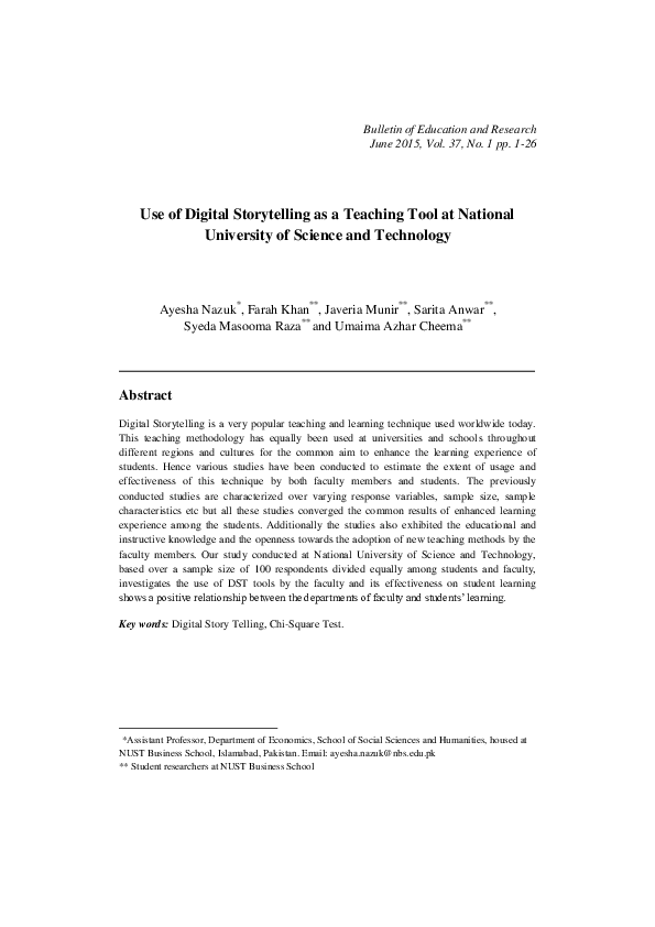 (PDF) Use of Digital Storytelling as a Teaching Tool at National ...