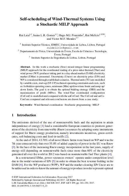 (PDF) Self-scheduling of Wind-Thermal Systems Using a Stochastic MILP ...