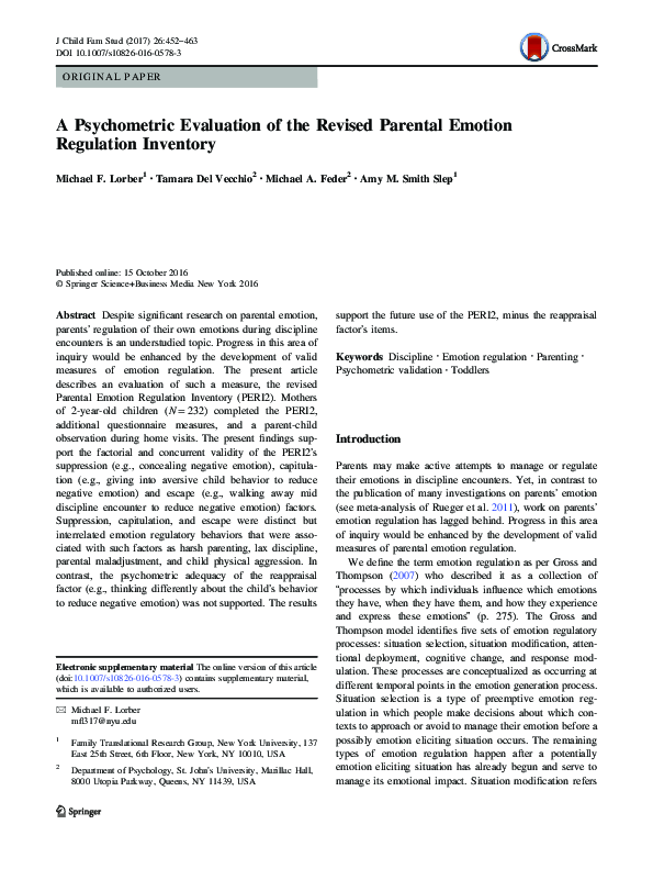 (PDF) A Psychometric Evaluation of the Revised Parental Emotion ...