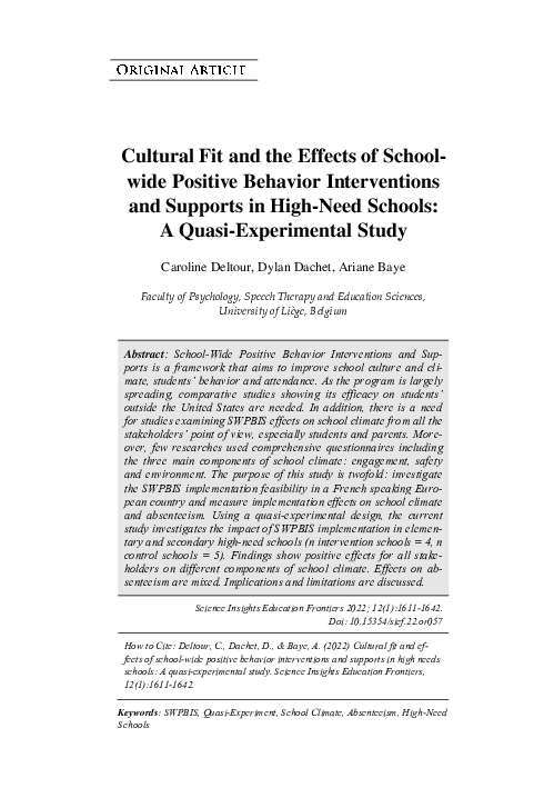(PDF) Cultural Fit and the Effects of School-wide Positive Behavior ...