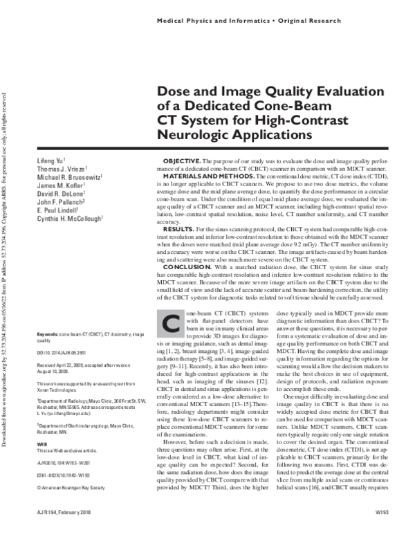 (PDF) Dose and Image Quality Evaluation of a Dedicated Cone-Beam CT ...