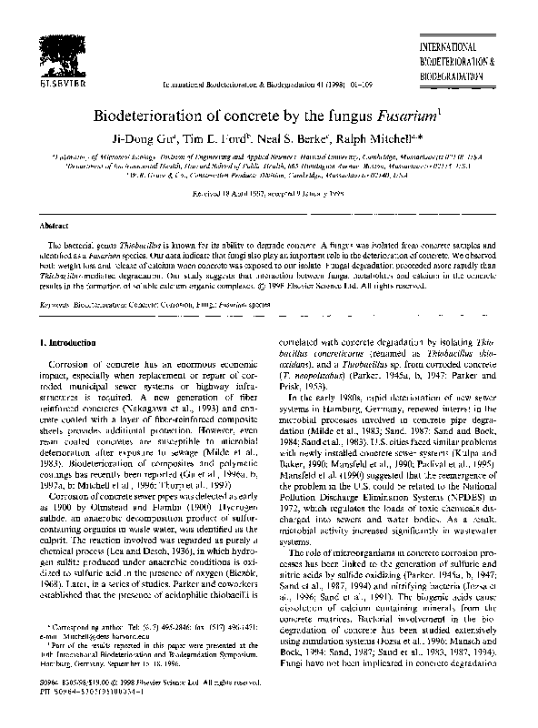 (PDF) Biodeterioration of concrete by the fungus Fusarium