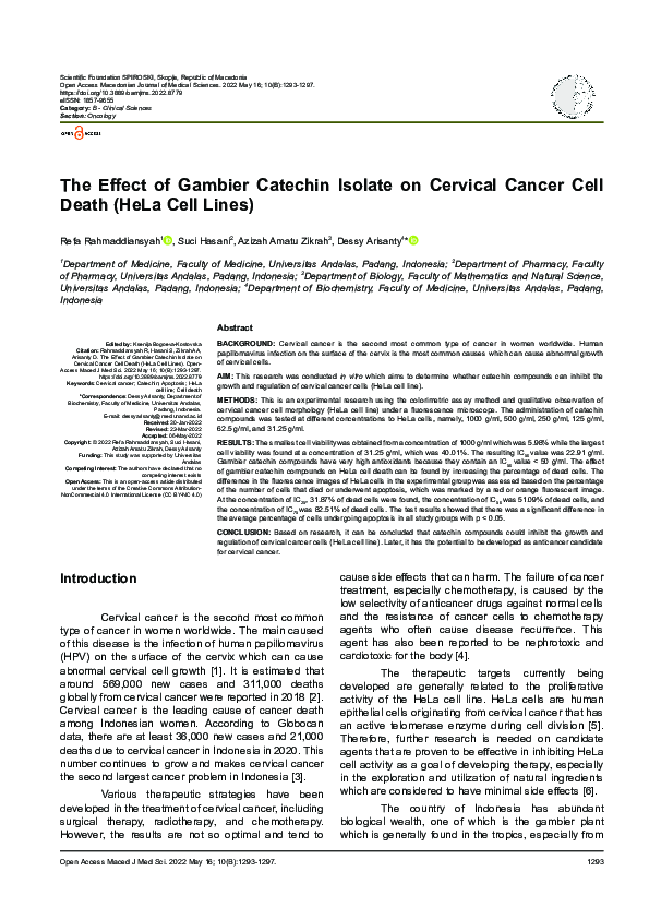 (PDF) The Effect of Gambier Catechin Isolate on Cervical Cancer Cell ...