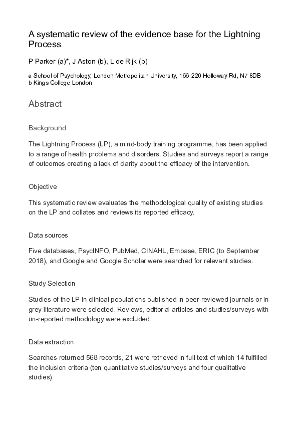 (PDF) A systematic review of the evidence base for the Lightning Process